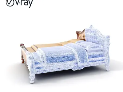 Classic Carved Bed Model Pack with Padded Headboard Low-poly 3D model