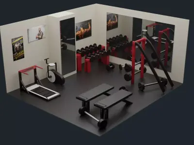 Low-Poly Gym - Fitness Hall Low-poly 3D model