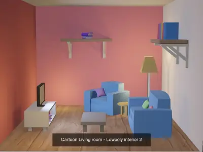 Interiors - Lowpoly Cartoon rooms pack 3D Model Collection