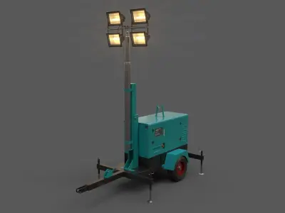 PBR Mobile Light Tower Generator A - Blue Sea Low-poly 3D model