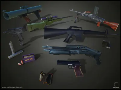 weapons - Boats - fourniture - props Low poly Pack Free low-poly 3D model