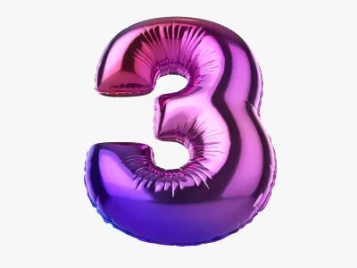 Foil balloon number three 3 3D model