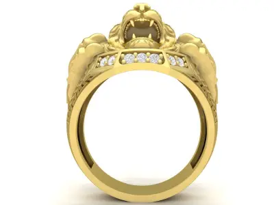 Tiger Head Ring with Diamond Accents 3D Model for Jewelry 3637 3D print model