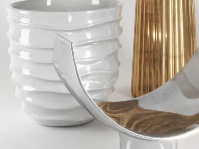 Decorative Set 1 three vases and gold vase Low-poly 3D model