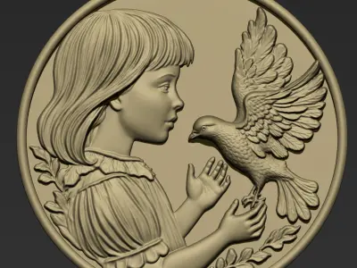 Little Girl and A Pigeon A6 3D print model