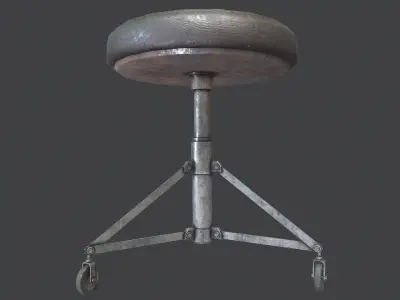 Old Stool with Wheels PBR Low-poly 3D model