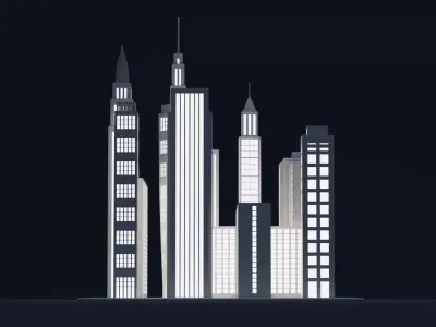 Paper City Block - Night Town Low-poly 3D model