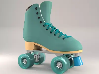 Shoes teal roller skate on wheels 3D model