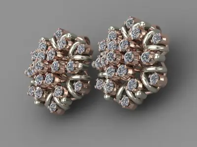  Rose Gold Diamond Earring 3D Print Model 3D print model