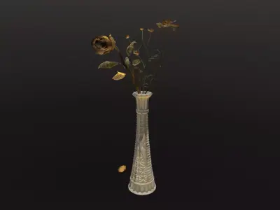 Dead Flowers in Vintage Milk Glass Vase 3D model