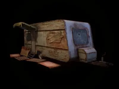 Camper old rusty trailer Low-poly 3D model
