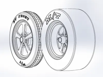 Set of wheels Billet Dominator for scale model dragster 3D print model