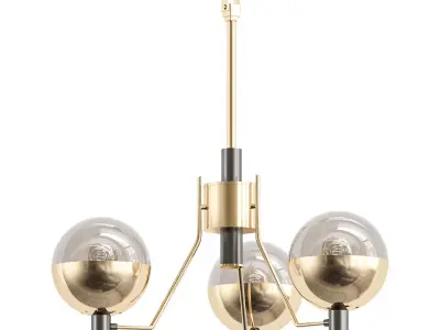 tummm three - light chandelier in brass with glass globes 3D model