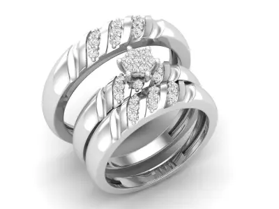 AV 453 Round White Diamond Men and Womens Ring Trio Set 3D print model