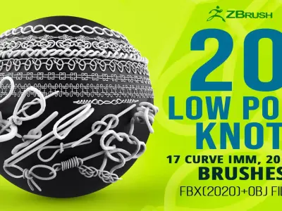 20 Low poly knot nodes base mesh Zbrush IMM and curve set 3D model