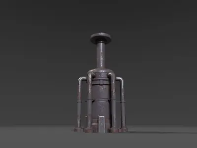 Vertical rusty sci-fi device - generator column Low-poly 3D model