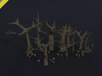 Cartoon dead trees Polygonal Style Low-poly 3D model