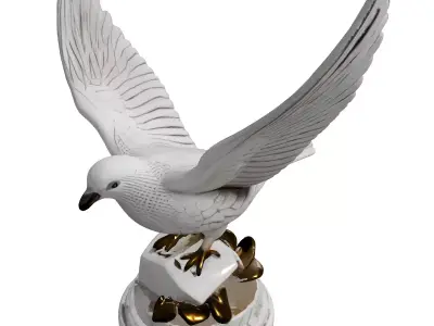 White Marble Dove Statue Golden Leaves Low-poly 3D model