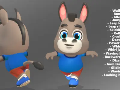 Donkey Mule Animated Rigged Low-poly 3D model