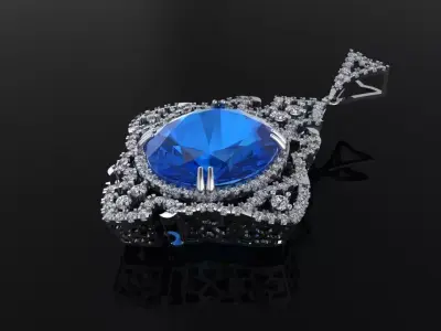 Pendants 1 sapphire pendant with diamonds 3D print model