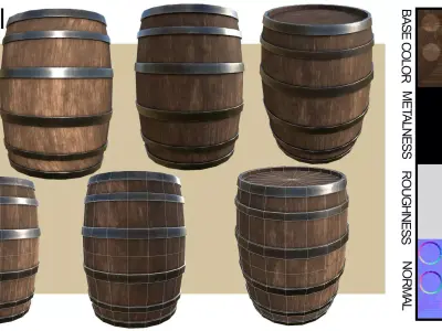 Barrel set of wooden barrels Free 3D model