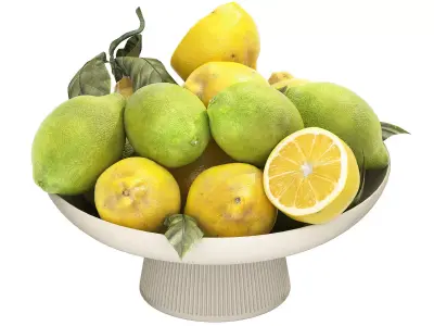 bowl of green and yellow lemons 3D model