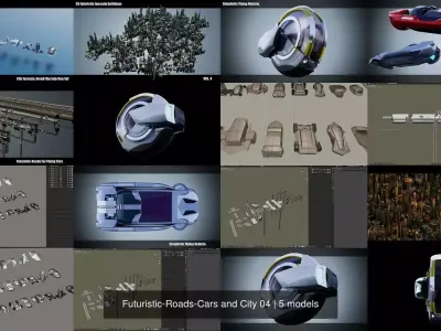 Futuristic-Roads-Cars and City 04 3D Model Pack