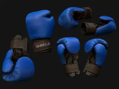 Boxing Gloves Blue Low-poly 3D model
