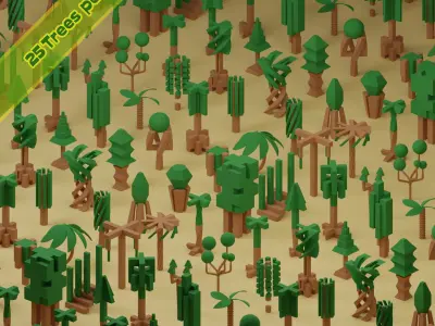 lowpoly trees - 100 Unique  trees pack 1-4 3D Model Collection