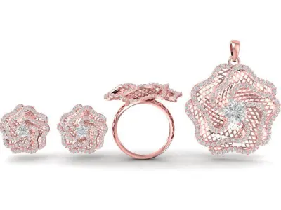 Luxury Rose Flower Jewelry Set 3D Model 1190 3D print model