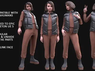 Woman in Autumn Outfit - Modular - Rigged Low-poly 3D model