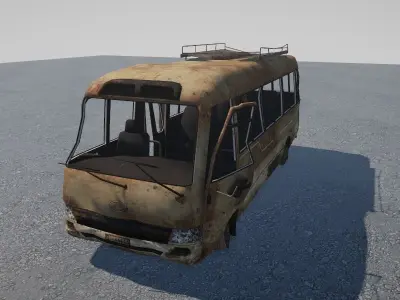 Bus With Interior and Destroyed Version Low-poly 3D model