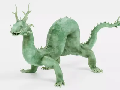 -Chinese Dragon - Marble Statue- Low-poly 3D model
