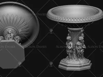 Cherub Fountain or Birdbath vase 3d printable OBJ  3D print model