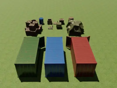 Wooden Box And Container Pack  Low-poly 3D model