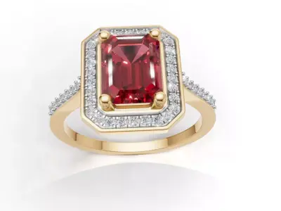 AV 723 Emerald And Round Diamond Bridal Engagement Ring 3D print model