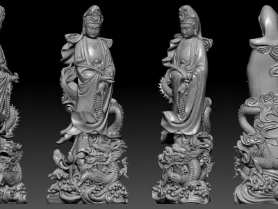 Guanyin riding a dragon  3D print model