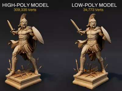 Ares Statue Low-poly 3D model