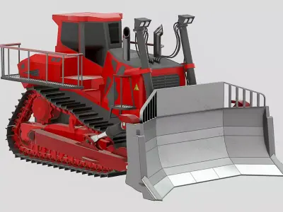 Hydraulic bulldozer tracked construction site vehicle red Low-poly 3D model