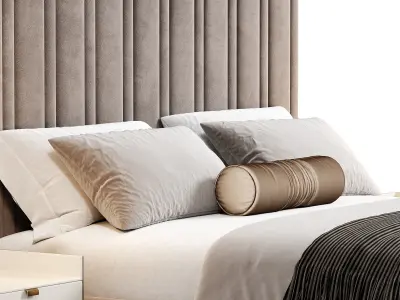 Isabella Wide Headboard Panel Stripe Bed 3D model