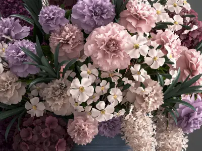 bouquet of flowers in a gift box 3D model