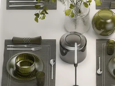  Table Setting For 4 Persons With A Bouquet 3D model
