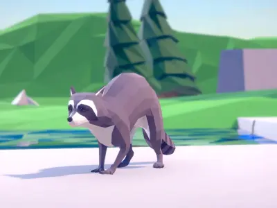 Poly Art Raccoons and Red Panda Low-poly 3D model