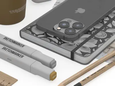 Decorative set iPhone and SketchBook 001 3D model