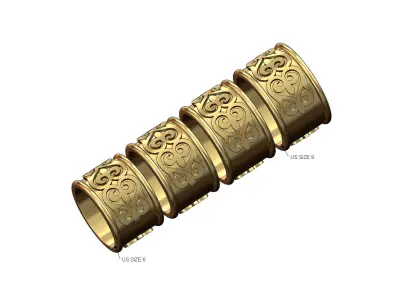 Wide floral scroll engraving cigar band US sizes 6to9 3D print model