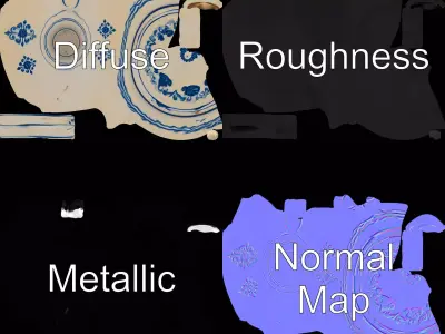 Blue Floral Teapot model pack Low-poly 3D model