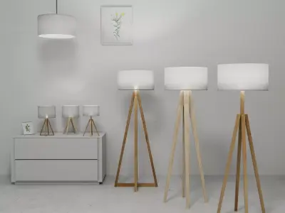 Set of seven decorative lamps Low-poly 3D model