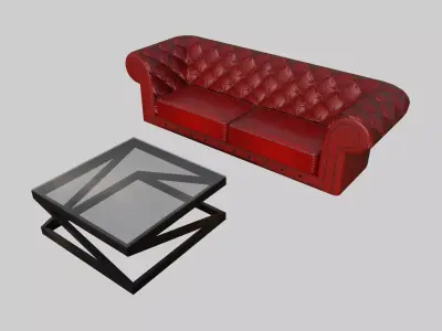 Leather Sofa and Modern Coffee Table Low-poly 3D model