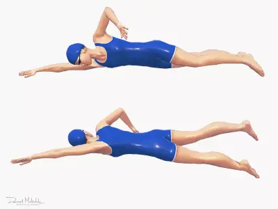 Female Swimming Classic Style Low-poly 3D model