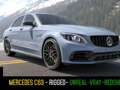 Mercedes C63 Sedan -Rigged- Render Ready-unreal-vray-redshift 3D model